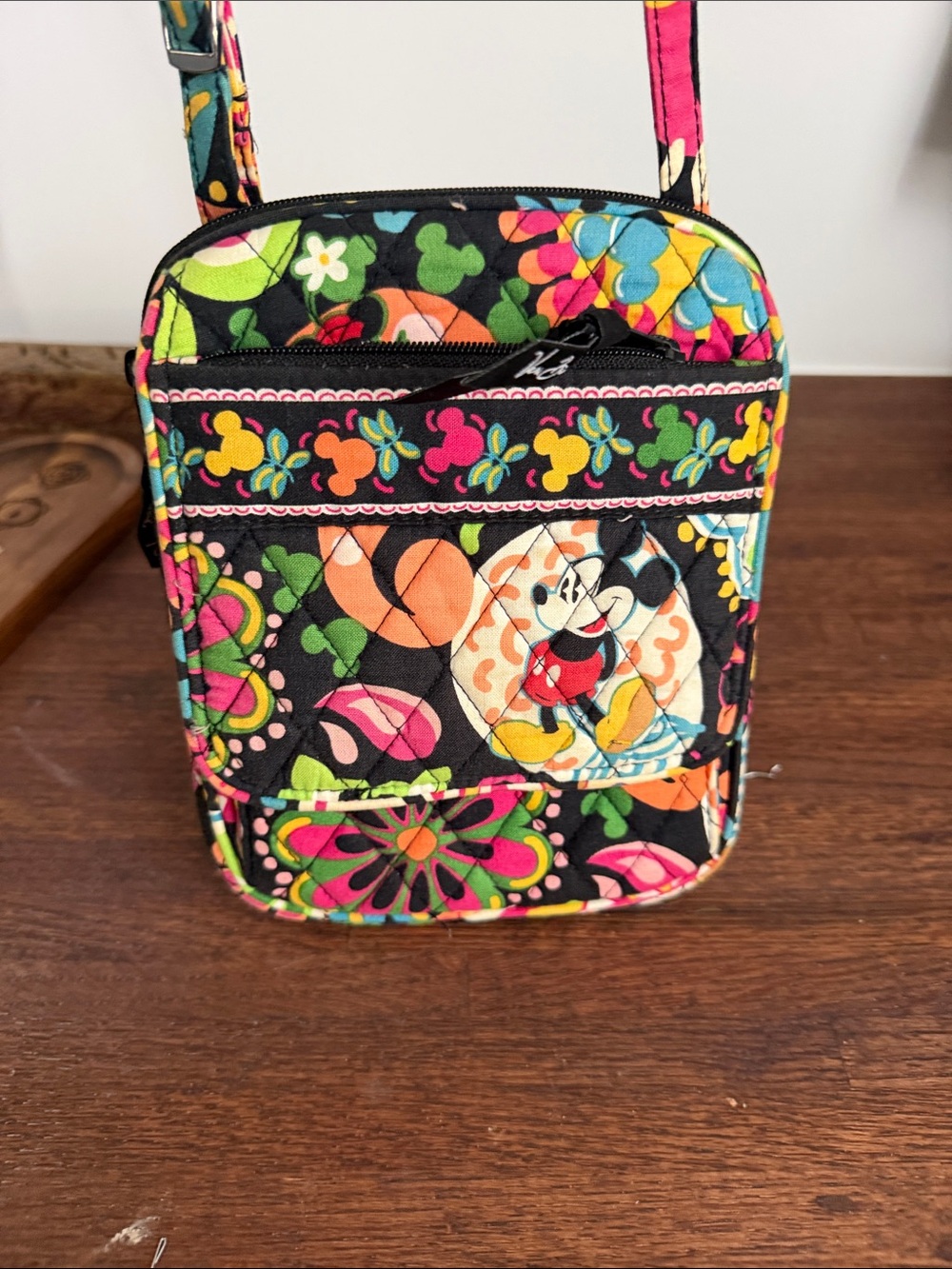 Vera Bradley Black Floral Mickey Quilted Crossbody with Multicolor Accents